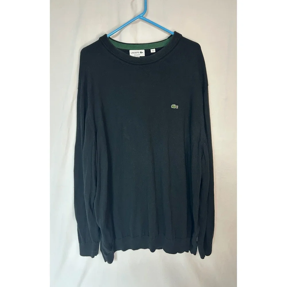 Lacoste Mens Black Regular Fit Crewneck Sweater Embroidered Croc Logo US 4XL FR9